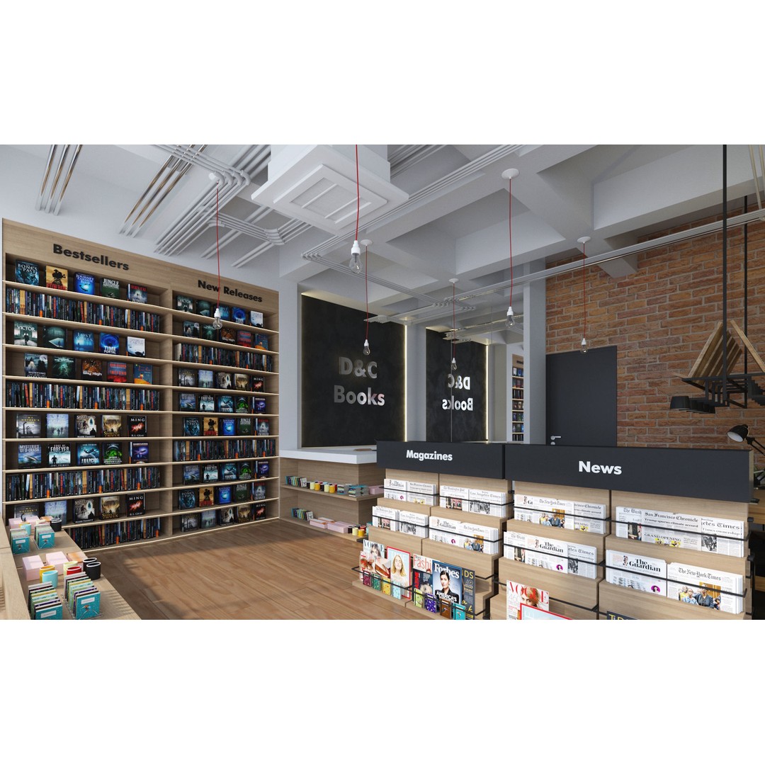 Bookstore 3D Model – Detailed Interior Asset with Books and Accessories - View 3