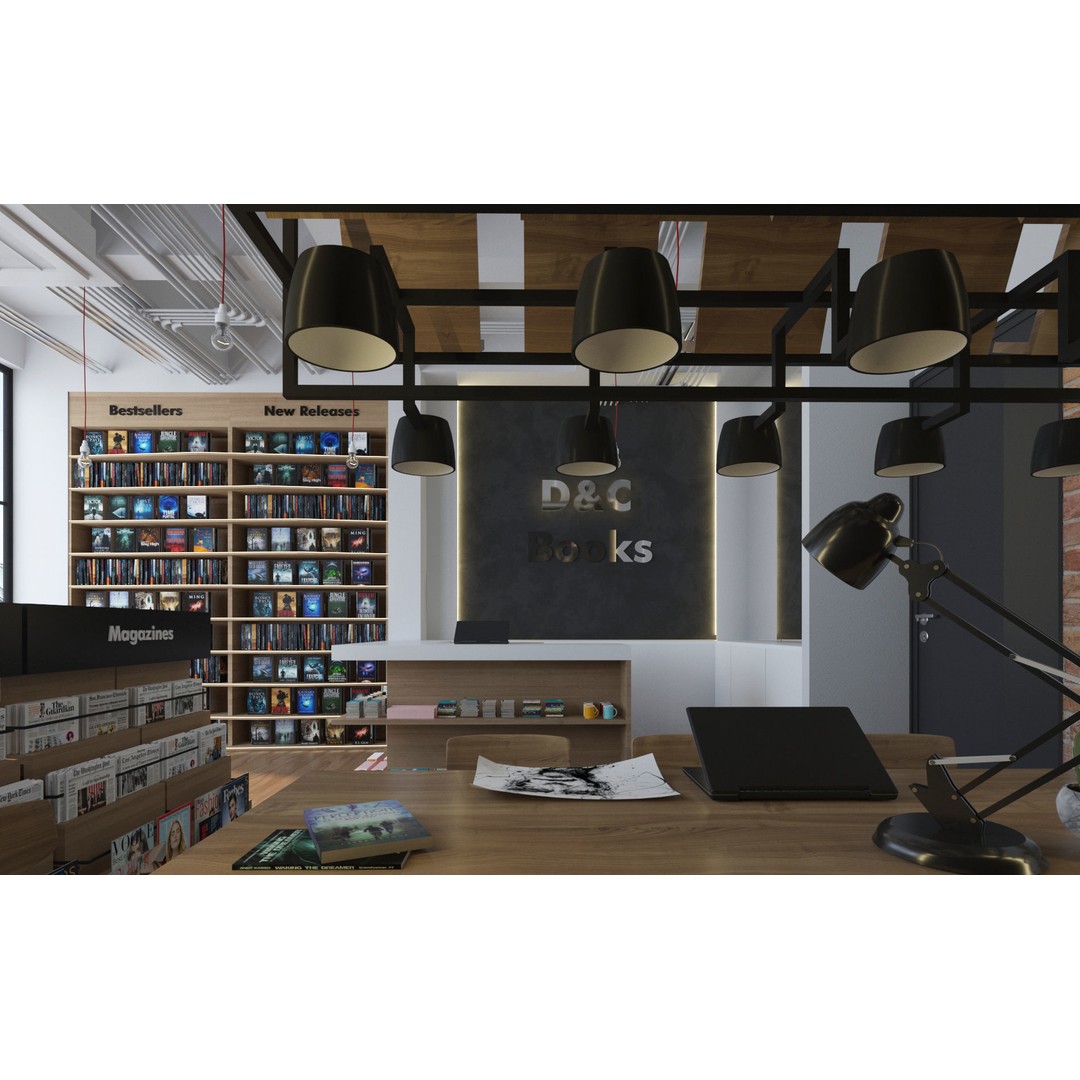 Bookstore 3D Model – Detailed Interior Asset with Books and Accessories - View 4