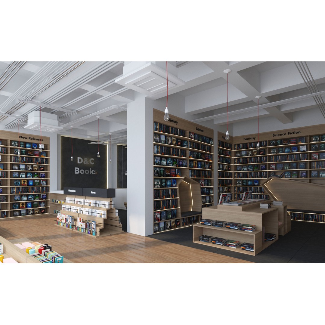 Bookstore 3D Model – Detailed Interior Asset with Books and Accessories - View 5