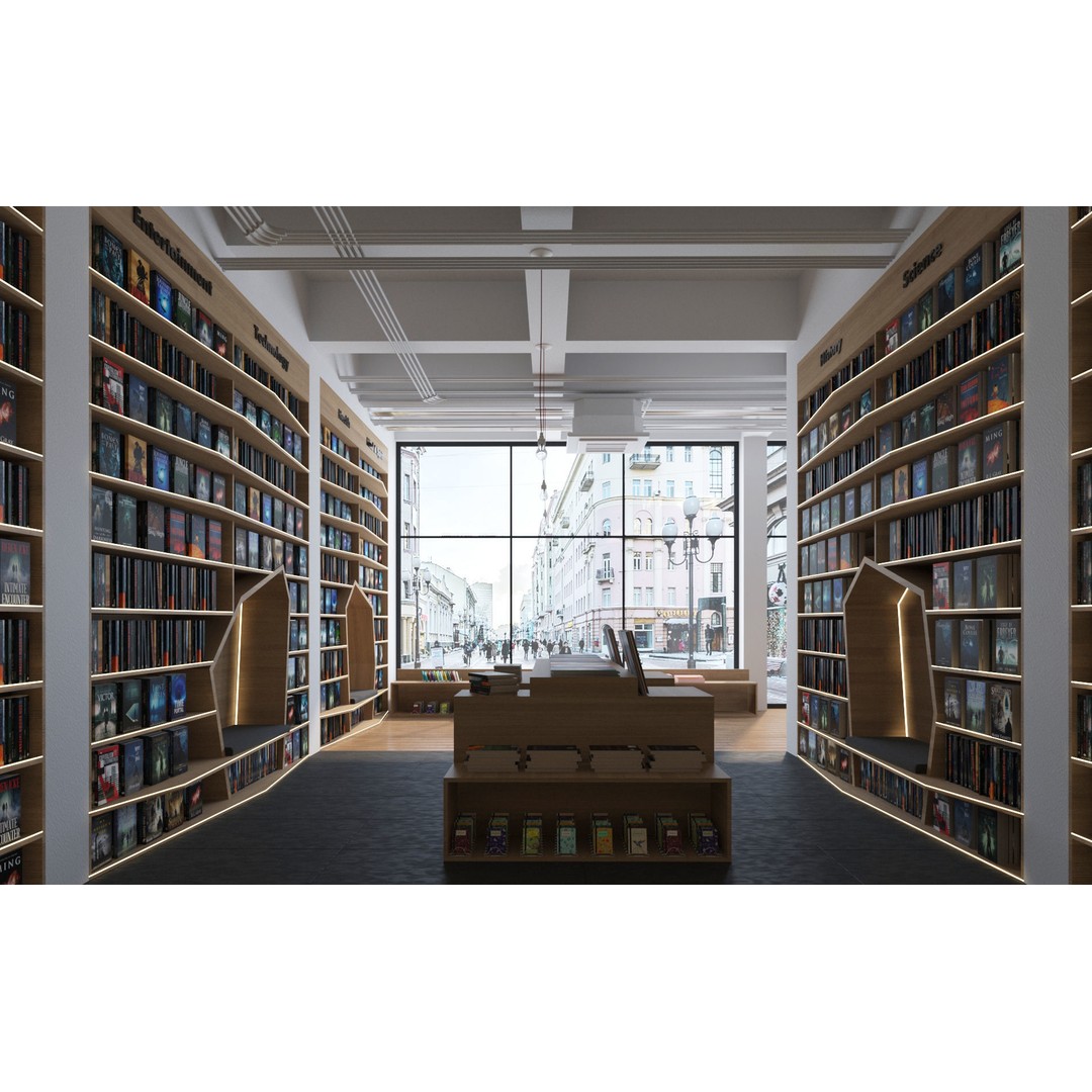 Bookstore 3D Model – Detailed Interior Asset with Books and Accessories - View 6