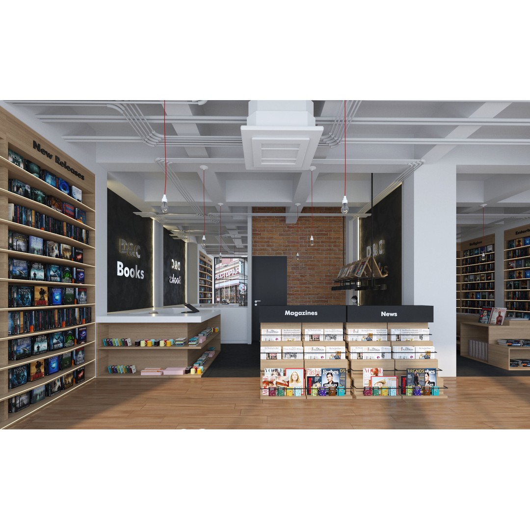 Bookstore 3D Model – Detailed Interior Asset with Books and Accessories - View 7
