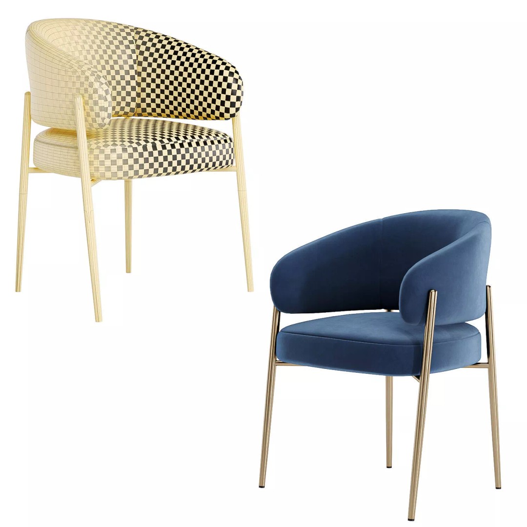 Linda Dining Chair 3D Model – Modern Fabric Seat with Textures - View 8