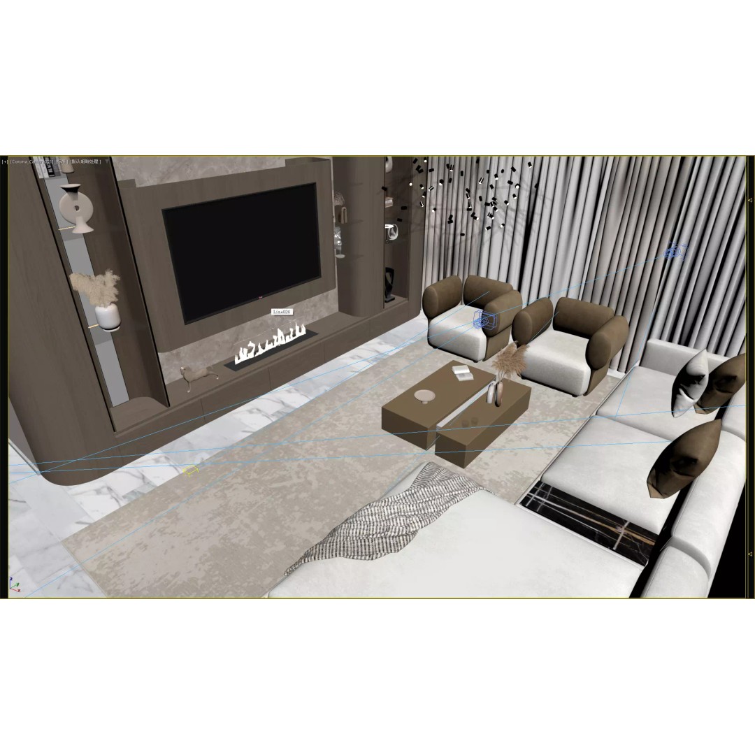 Warm Luxe Wood Living Room 3D Model – High Poly Interior Scene, FBX, OBJ - View 16