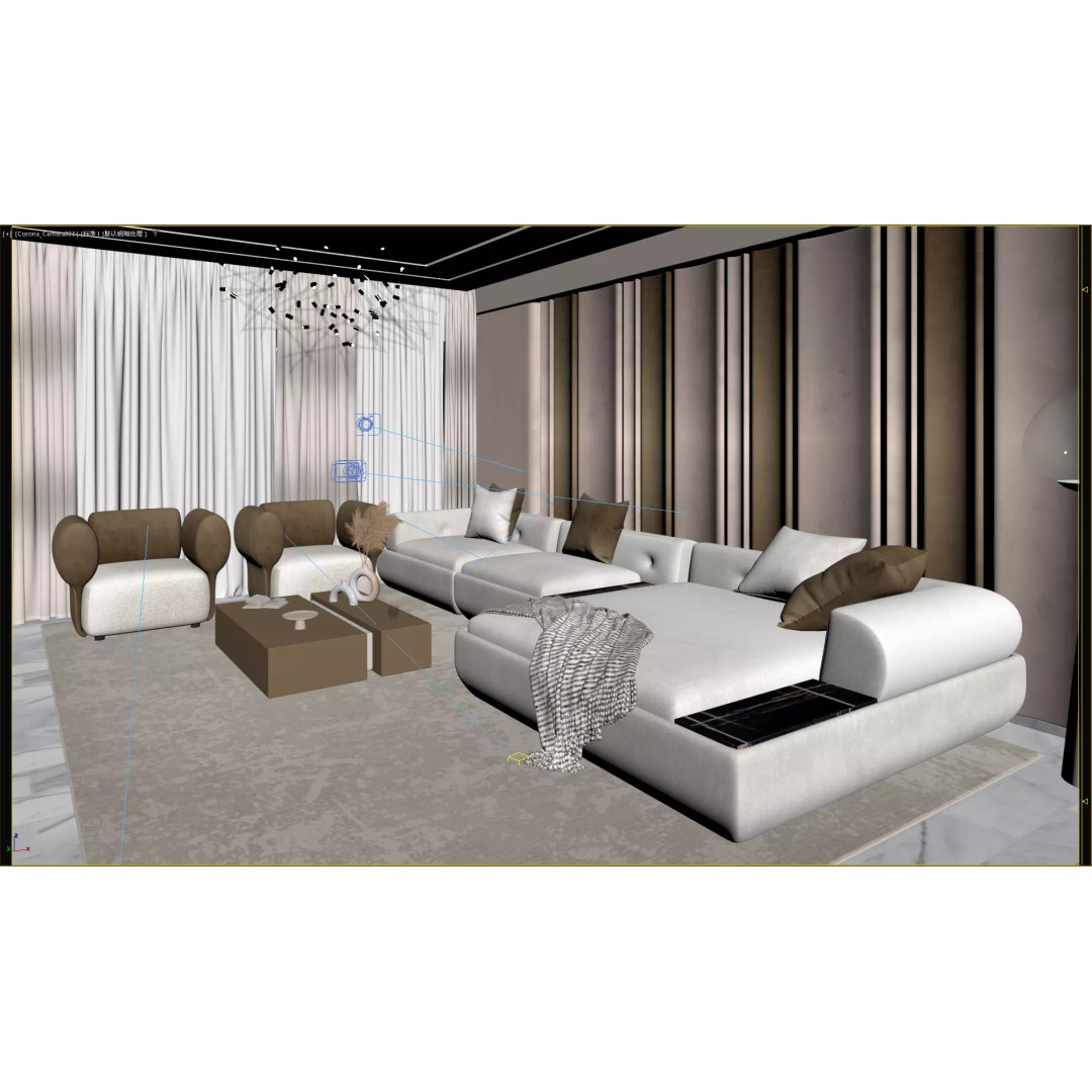 Warm Luxe Wood Living Room 3D Model – High Poly Interior Scene, FBX, OBJ - View 17