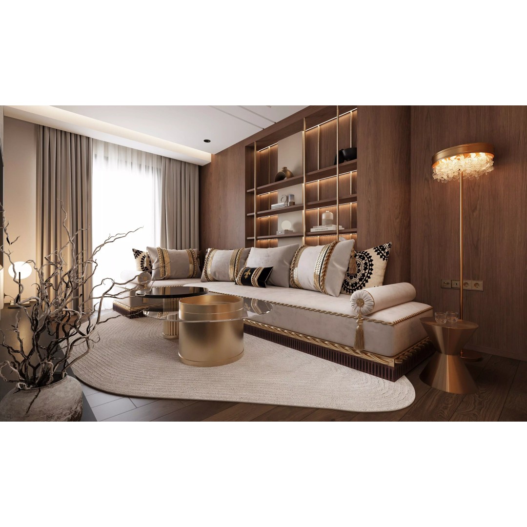 Warm Luxe Wood Living Room 3D Model – High Poly Interior Scene, FBX, OBJ - View 2