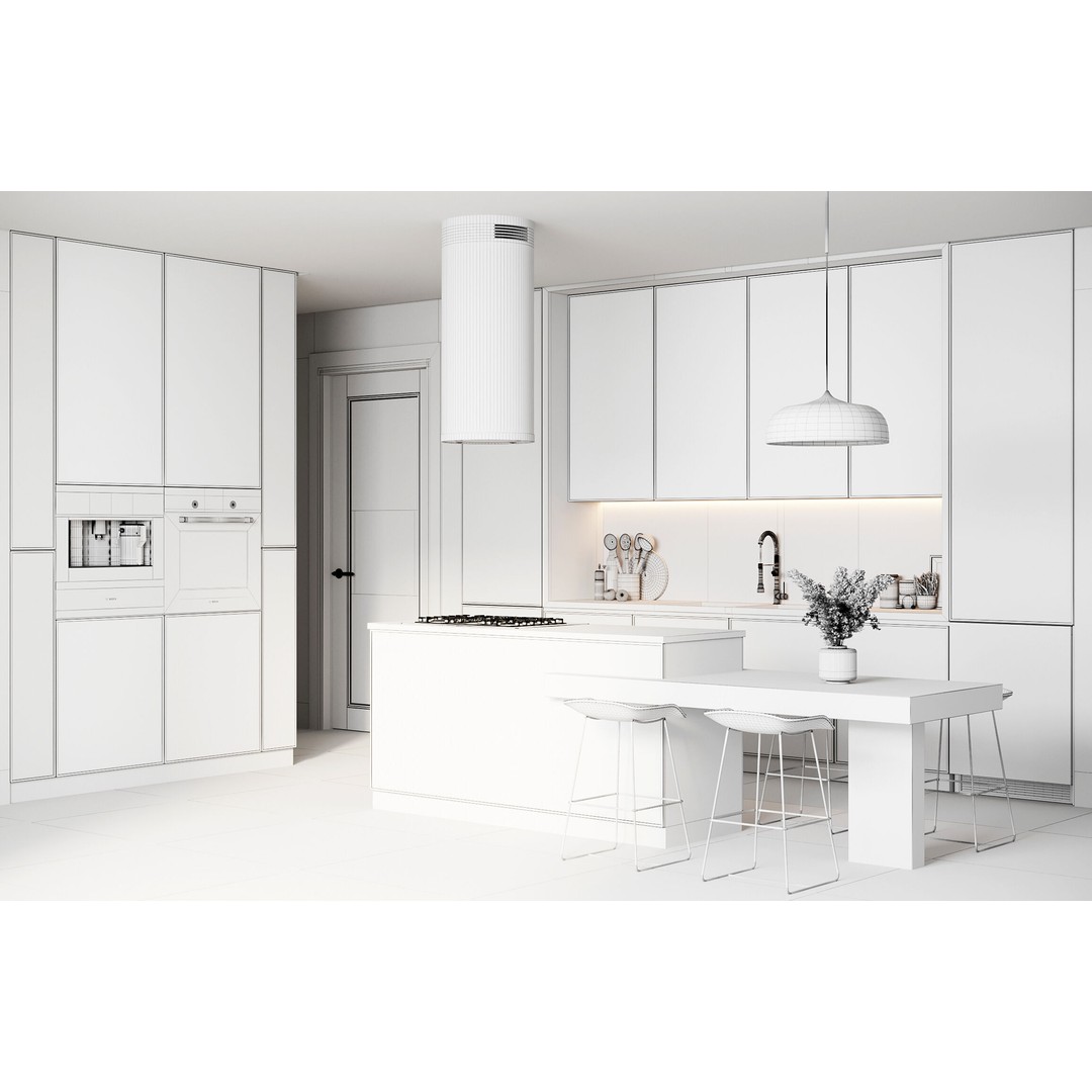 Kitchen 3D Model – Contemporary Interior Design, FBX, OBJ