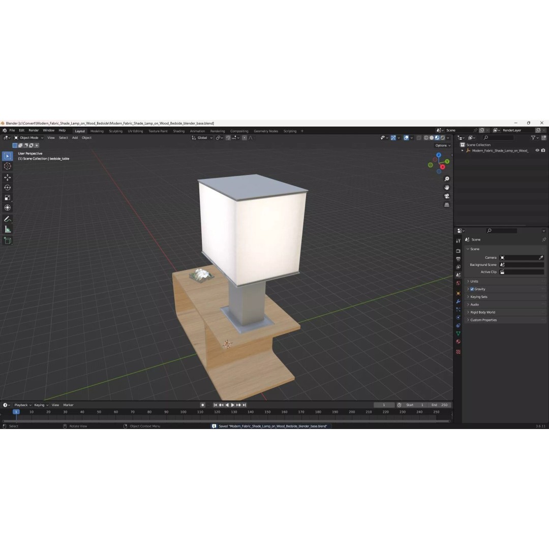 Modern Fabric Shade Lamp 3D Model – Minimalist Wood Bedside Table with PBR Textures - View 13