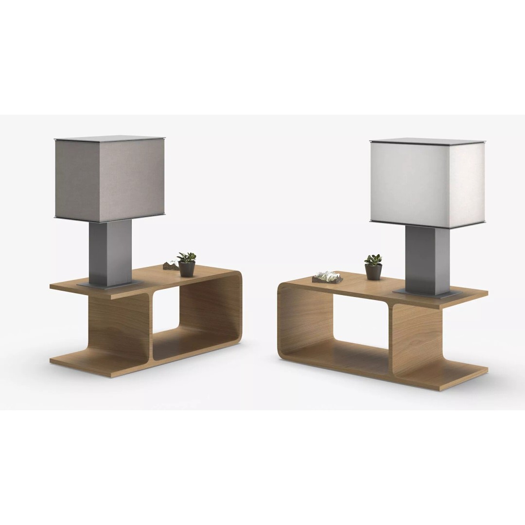 Modern Fabric Shade Lamp 3D Model – Minimalist Wood Bedside Table with PBR Textures - View 2