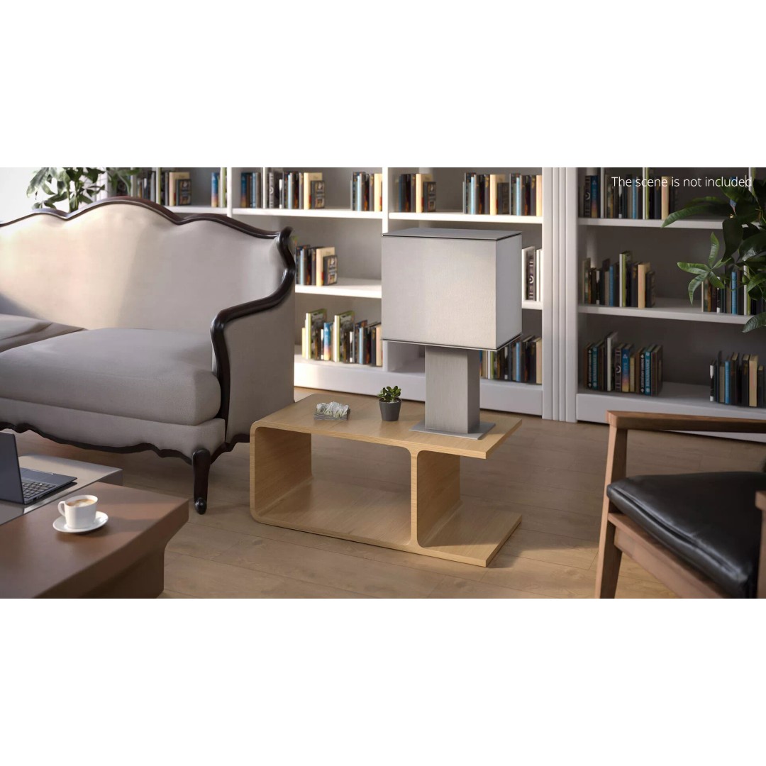 Modern Fabric Shade Lamp 3D Model – Minimalist Wood Bedside Table with PBR Textures - View 3