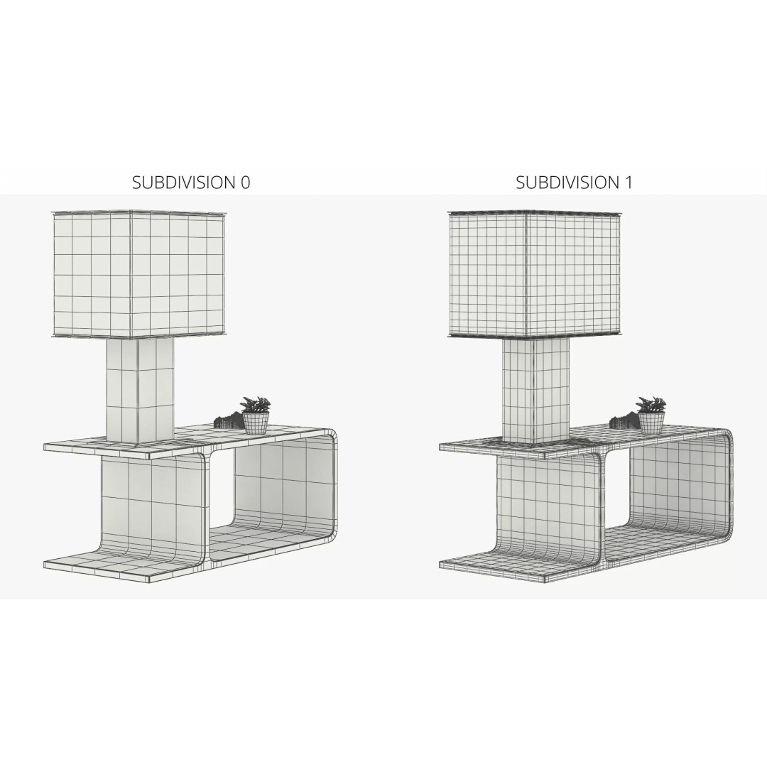 Modern Fabric Shade Lamp 3D Model – Minimalist Wood Bedside Table with PBR Textures - View 8
