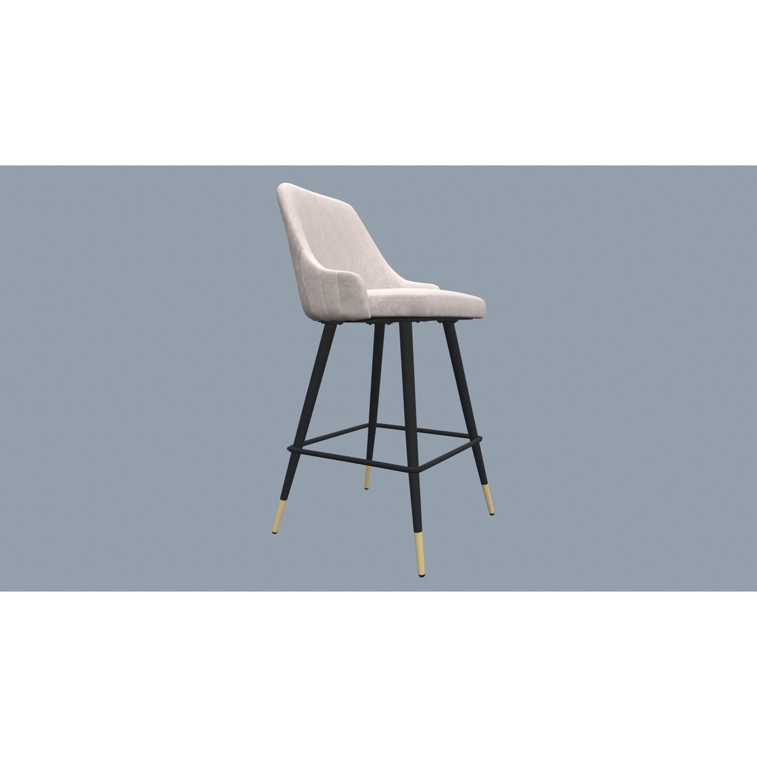 Bar Stool 3D Model – Modern Design with Gold Legs, Game Ready - View 11