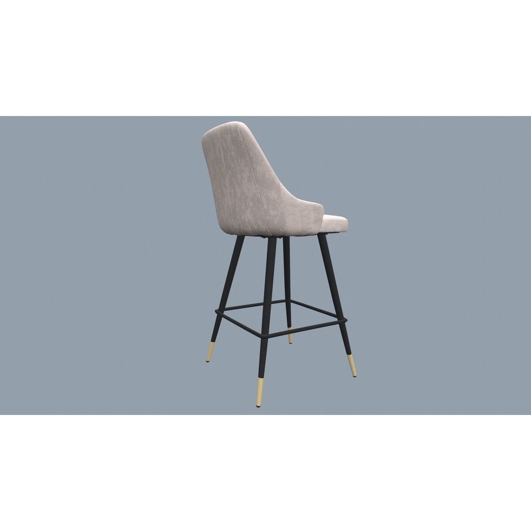 Bar Stool 3D Model – Modern Design with Gold Legs, Game Ready - View 12
