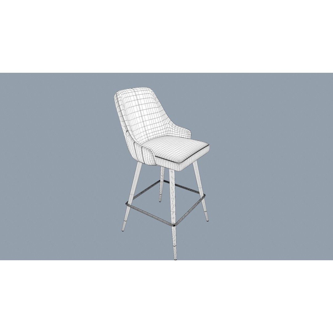 Bar Stool 3D Model – Modern Design with Gold Legs, Game Ready - View 20
