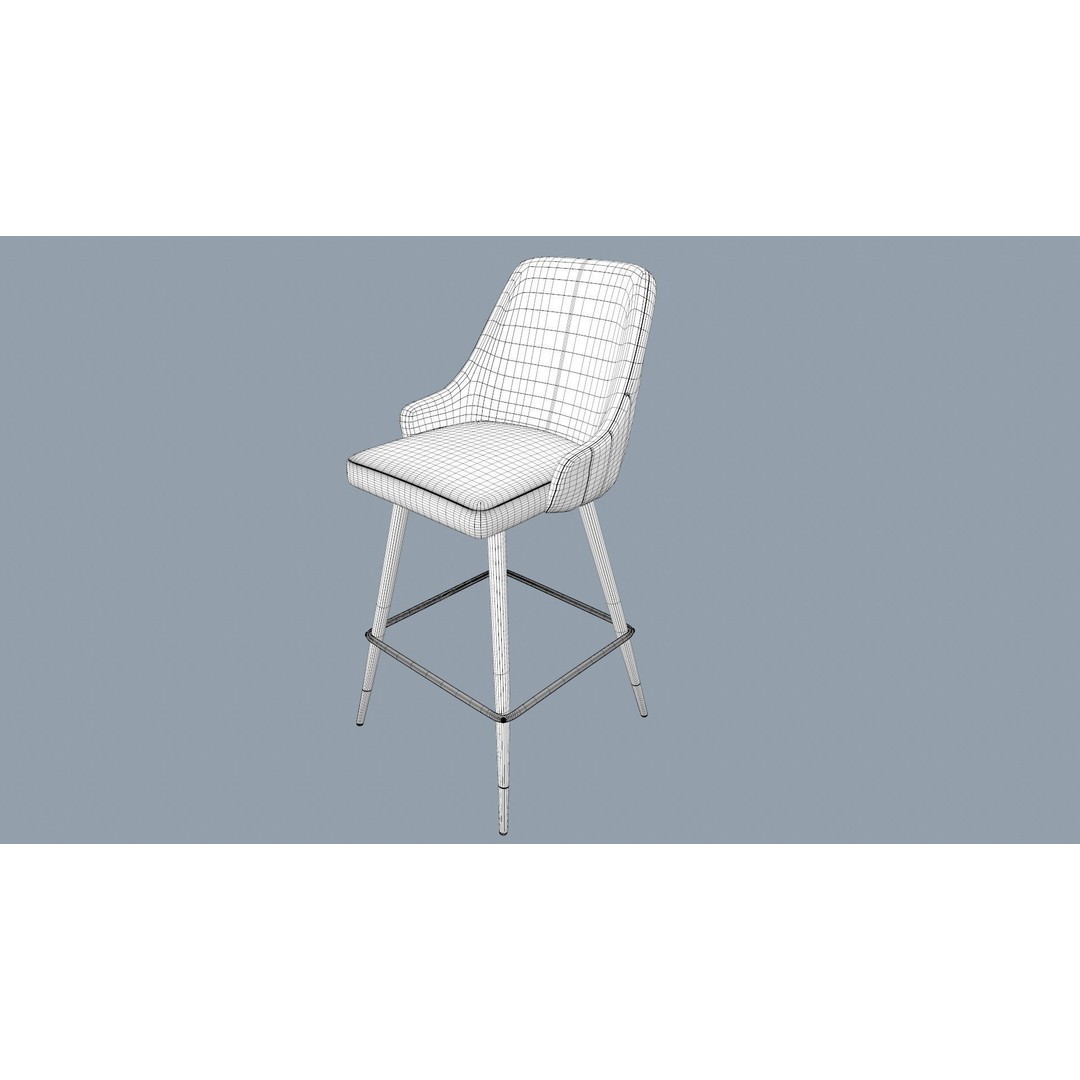 Bar Stool 3D Model – Modern Design with Gold Legs, Game Ready - View 22