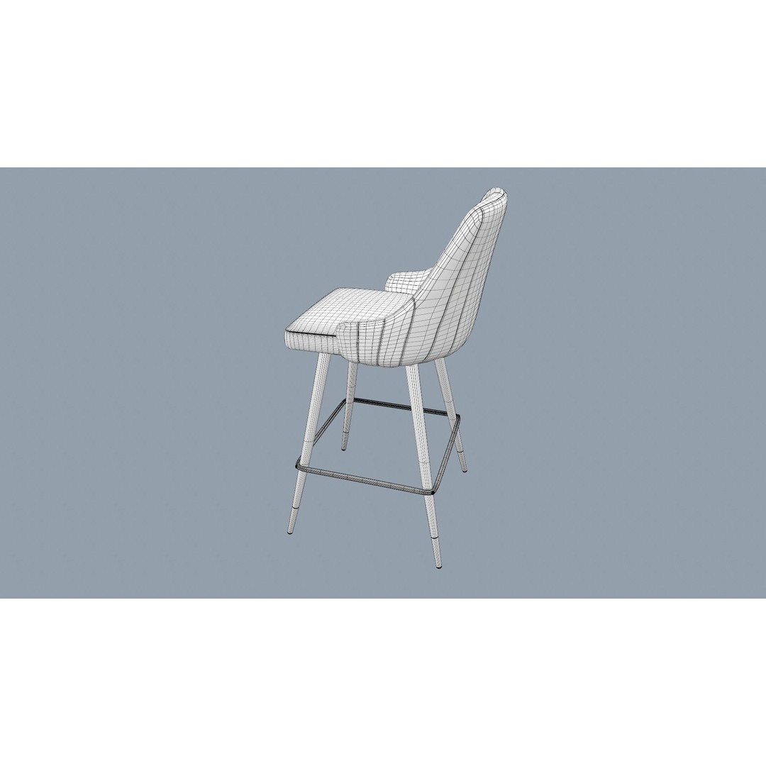 Bar Stool 3D Model – Modern Design with Gold Legs, Game Ready - View 23