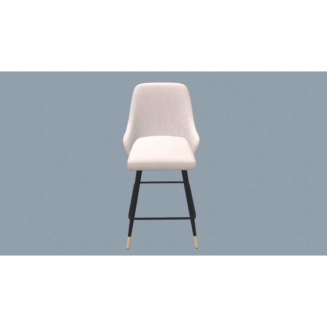 Bar Stool 3D Model – Modern Design with Gold Legs, Game Ready - View 3