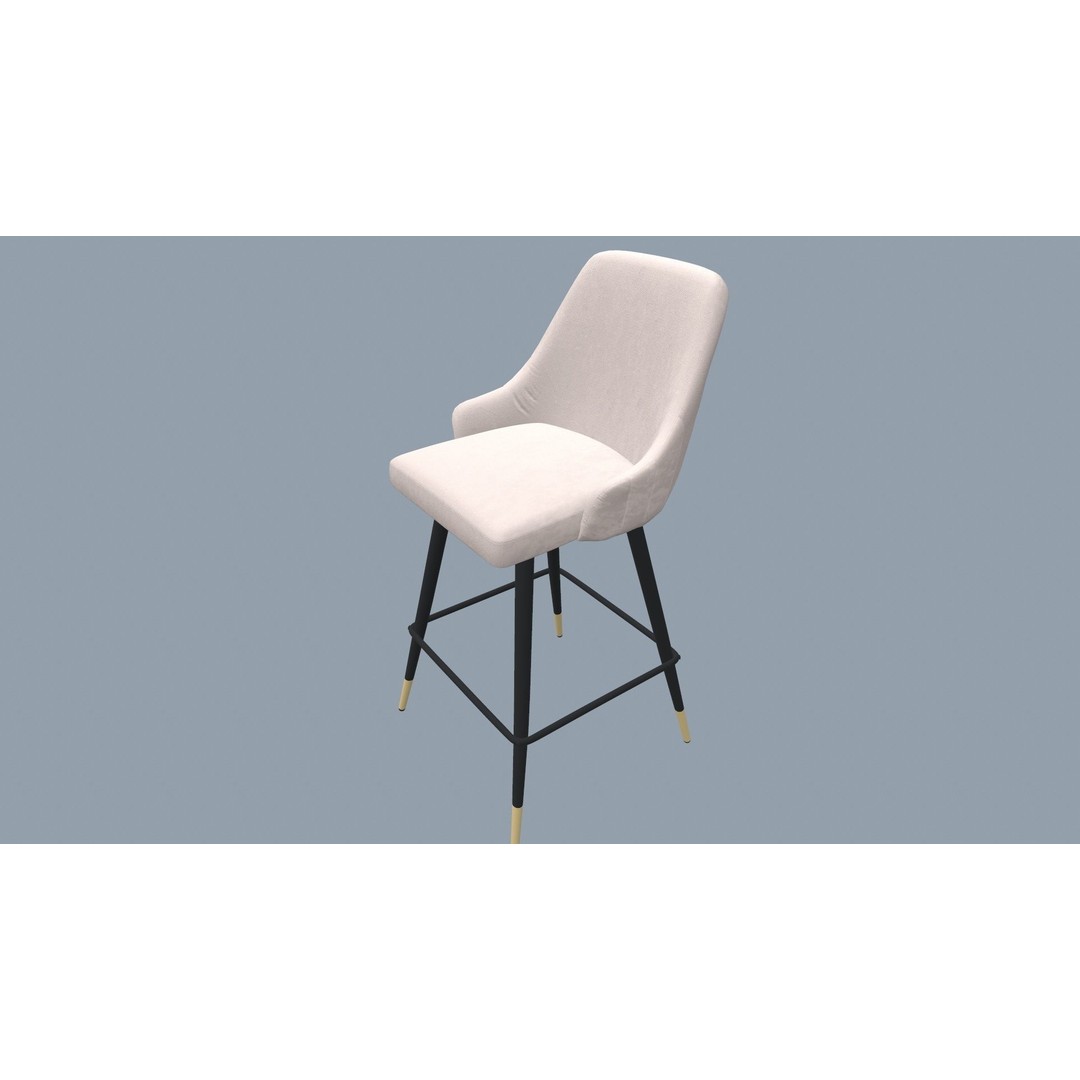 Bar Stool 3D Model – Modern Design with Gold Legs, Game Ready - View 4