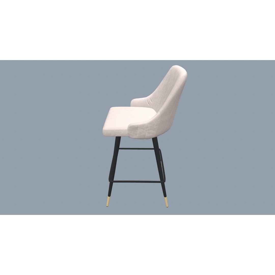 Bar Stool 3D Model – Modern Design with Gold Legs, Game Ready - View 5