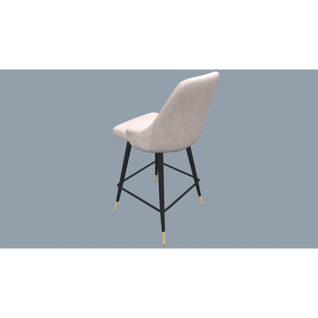 Bar Stool 3D Model – Modern Design with Gold Legs, Game Ready - View 6