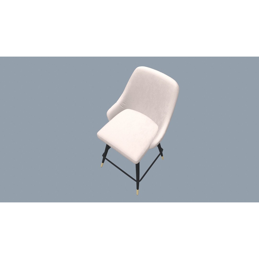 Bar Stool 3D Model – Modern Design with Gold Legs, Game Ready - View 9