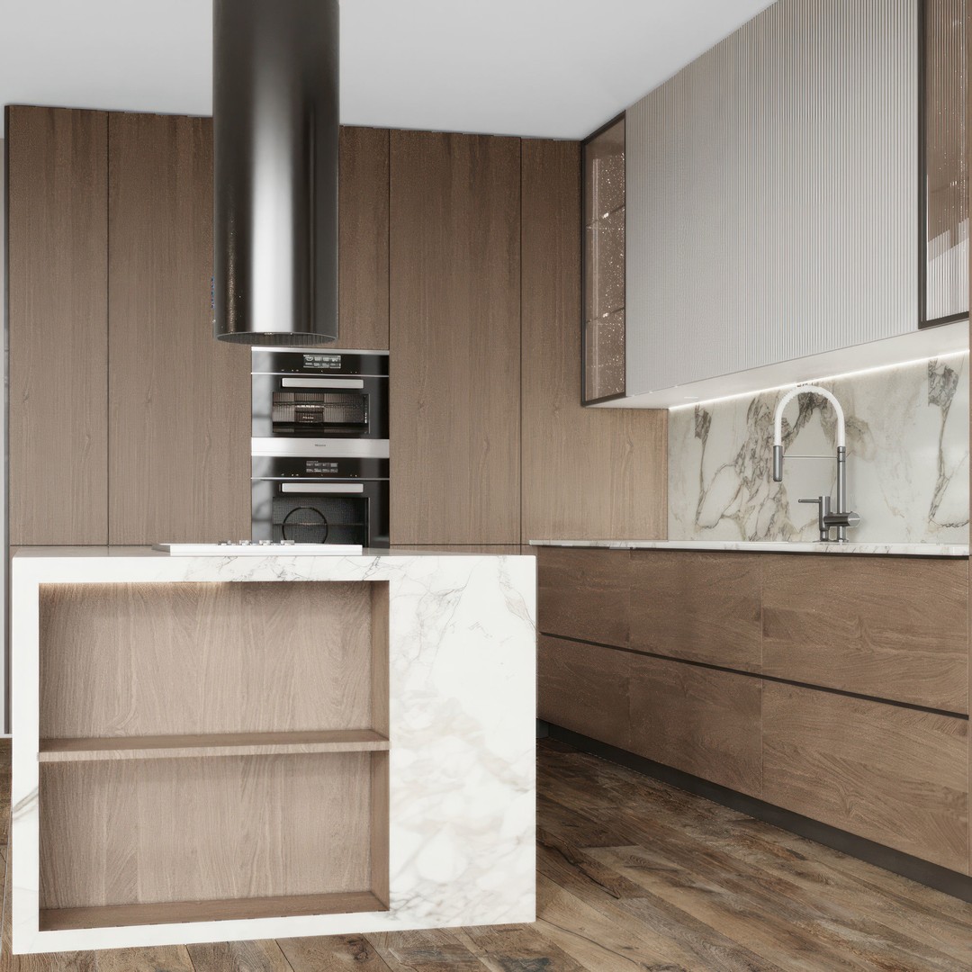 Modern L-Shape Kitchen 3D Model – Minimalist Design with Island, FBX/OBJ - View 7