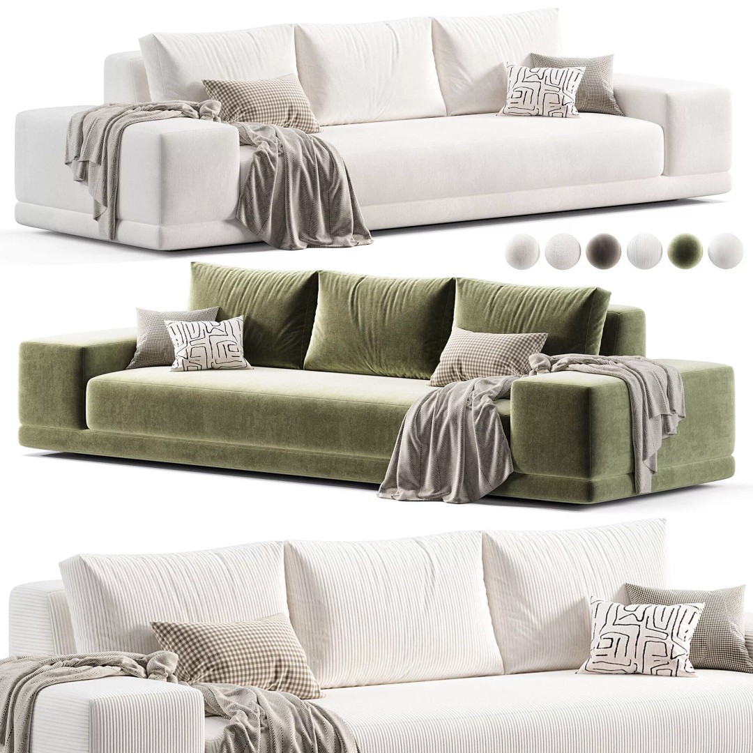 Rh Cortona Wide-Arm Sofa 3D Model – Full Cushion, PBR Textures, FBX - View 2