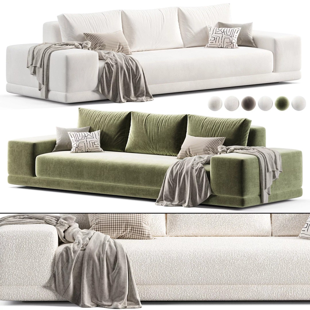 Rh Cortona Wide-Arm Sofa 3D Model – Full Cushion, PBR Textures, FBX - View 3