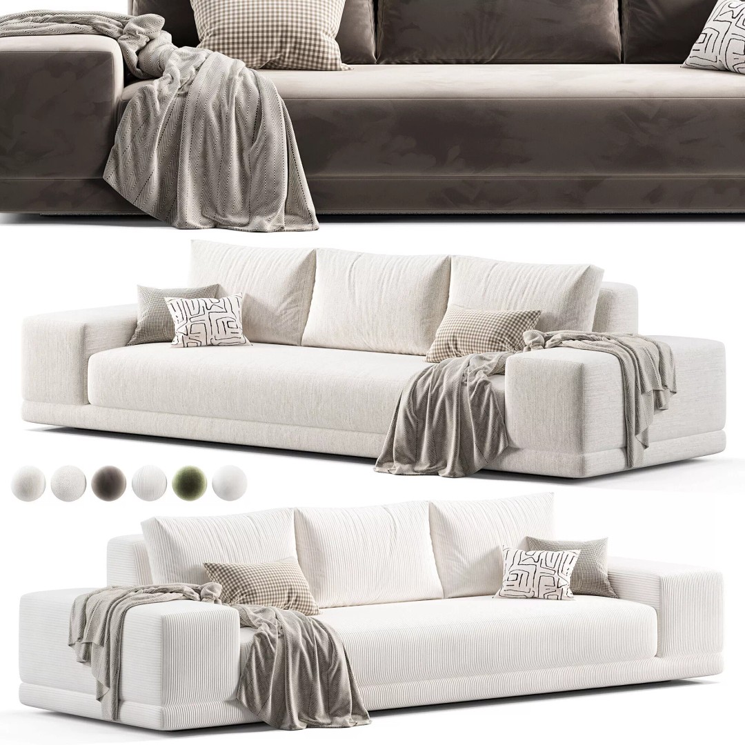 Rh Cortona Wide-Arm Sofa 3D Model – Full Cushion, PBR Textures, FBX - View 5
