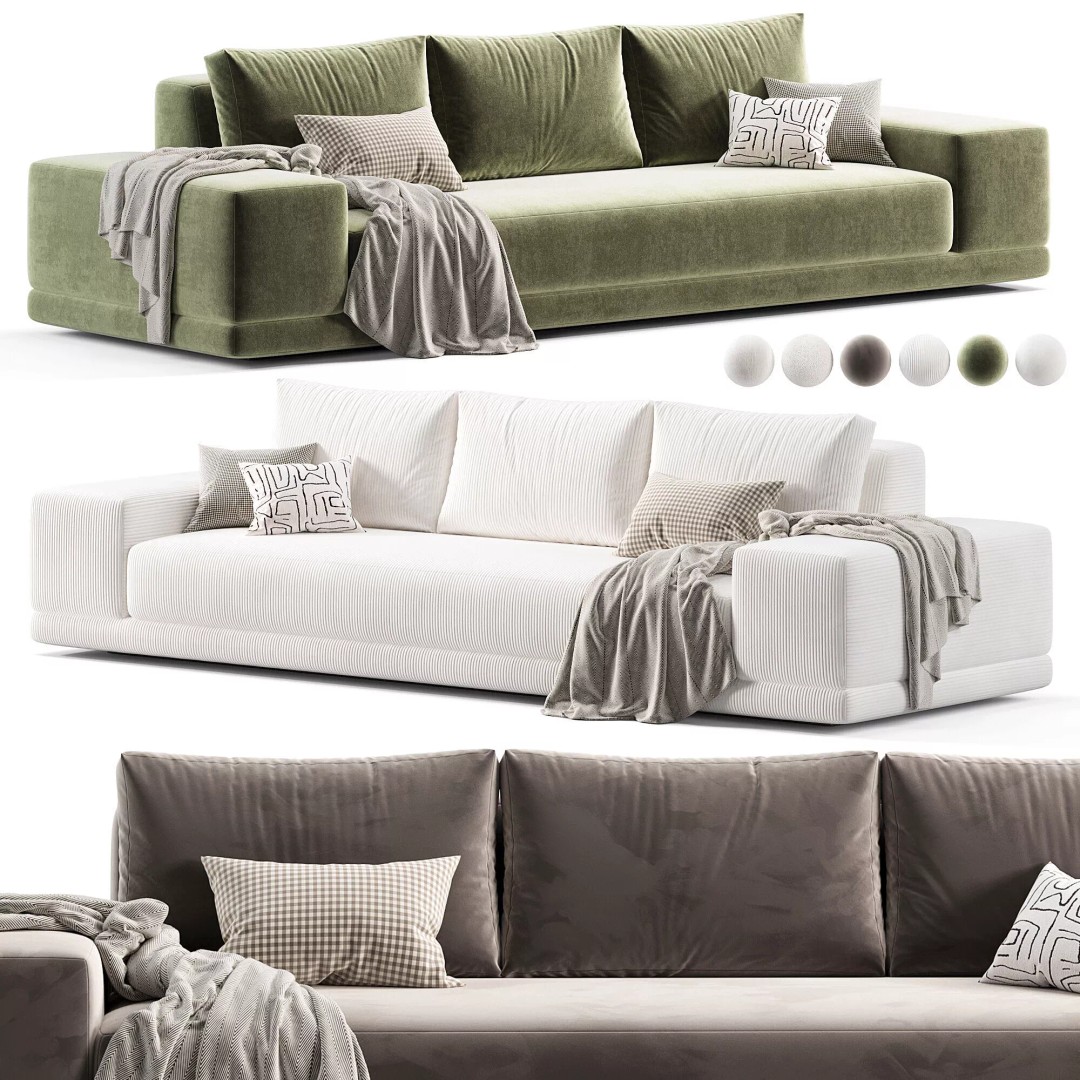Rh Cortona Wide-Arm Sofa 3D Model – Full Cushion, PBR Textures, FBX - View 7