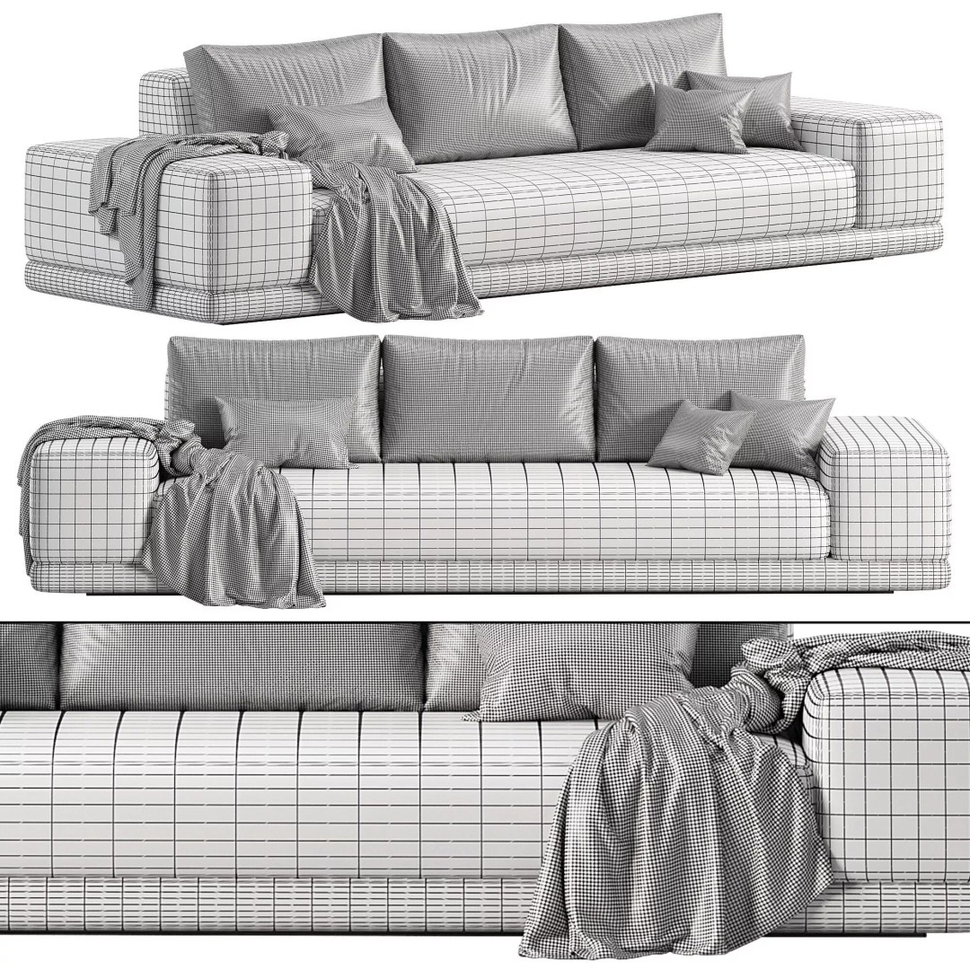 Rh Cortona Wide-Arm Sofa 3D Model – Full Cushion, PBR Textures, FBX - View 9