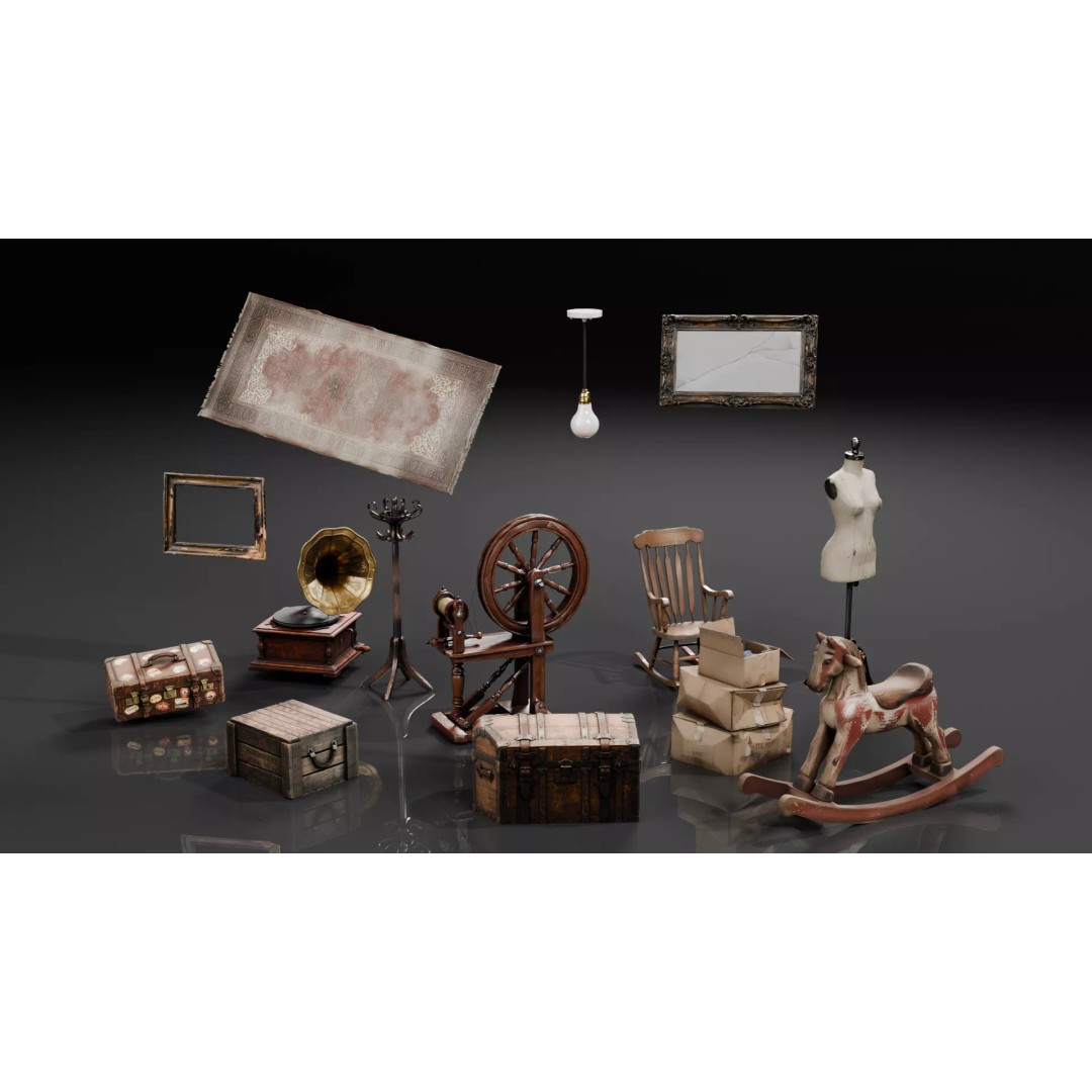 Attic Horror Interior Prop 3D Model – Low Poly Game-Ready Assets, FBX - View 2