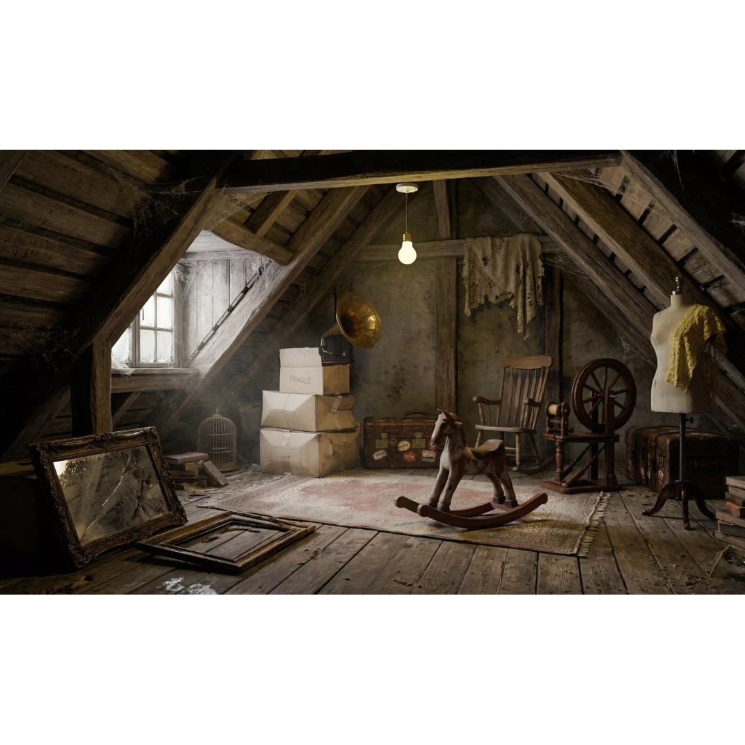 Attic Horror Interior Prop 3D Model – Low Poly Game-Ready Assets, FBX - View 3