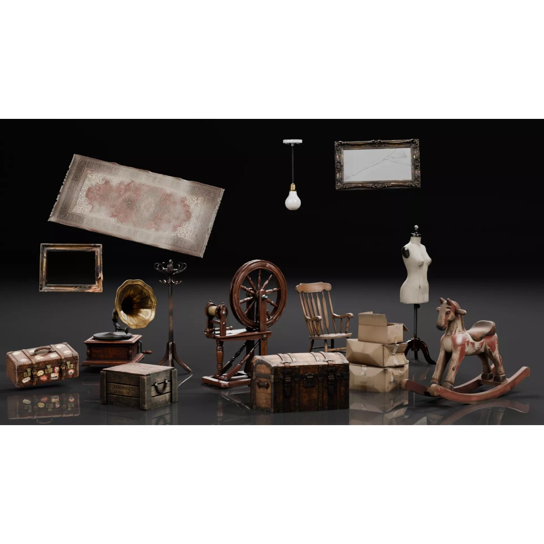 Attic Horror Interior Prop 3D Model – Low Poly Game-Ready Assets, FBX - View 4