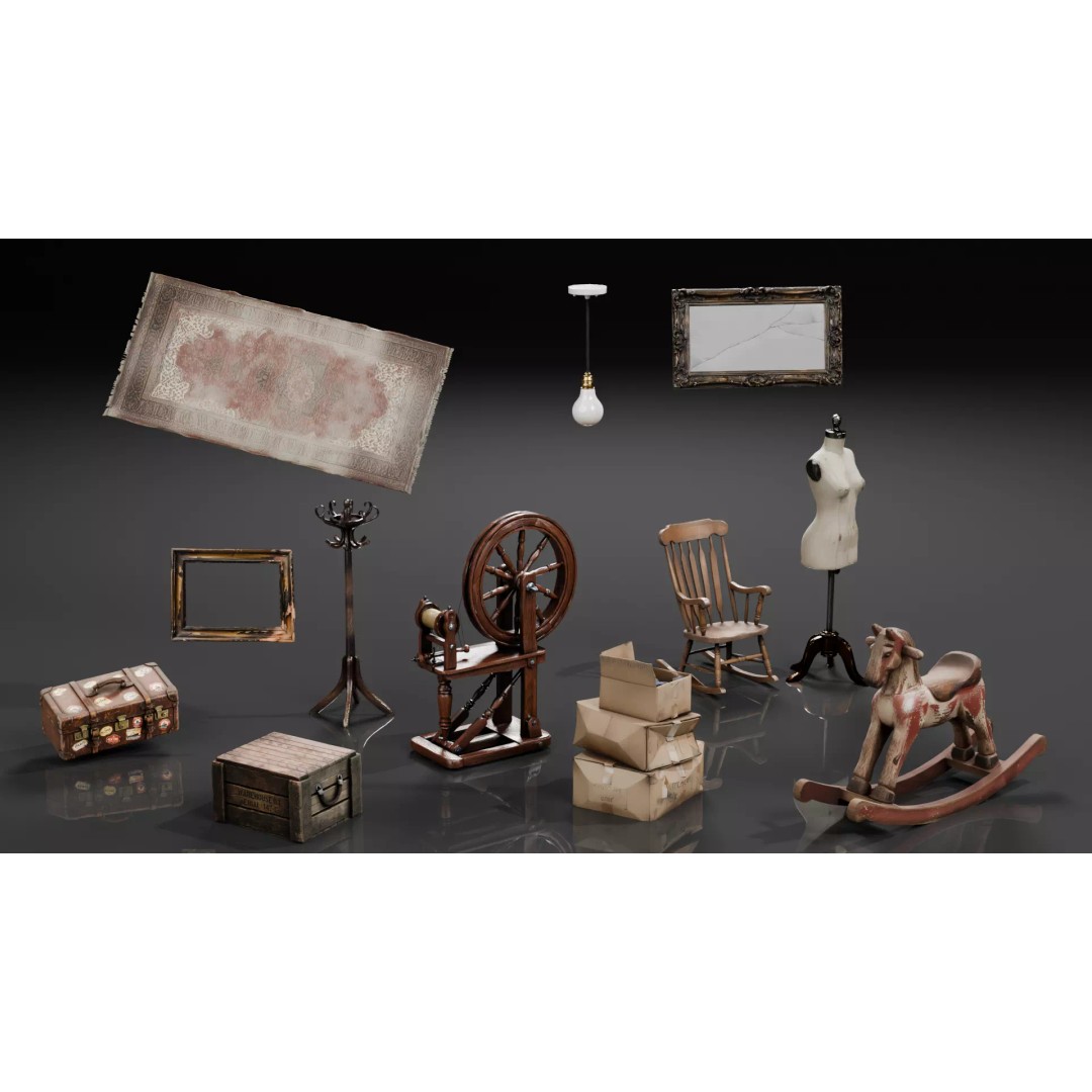 Attic Horror Interior Prop 3D Model – Low Poly Game-Ready Assets, FBX - View 5