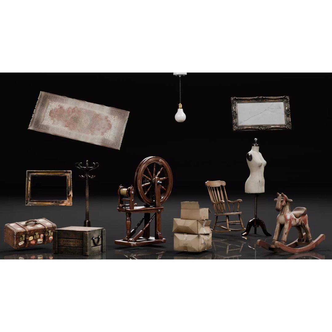 Attic Horror Interior Prop 3D Model – Low Poly Game-Ready Assets, FBX - View 6