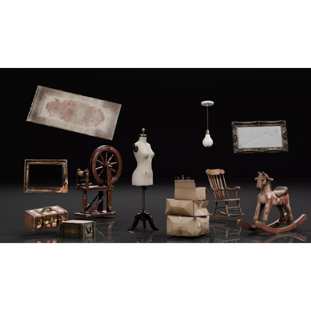 Attic Horror Interior Prop 3D Model – Low Poly Game-Ready Assets, FBX - View 7