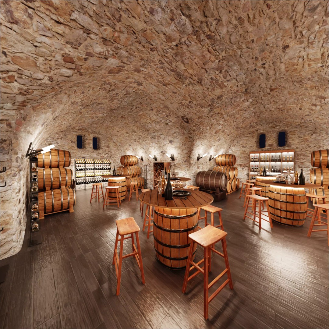 Winery Restaurant Interior 3D Model – Spacious Dining Environment, Blender
