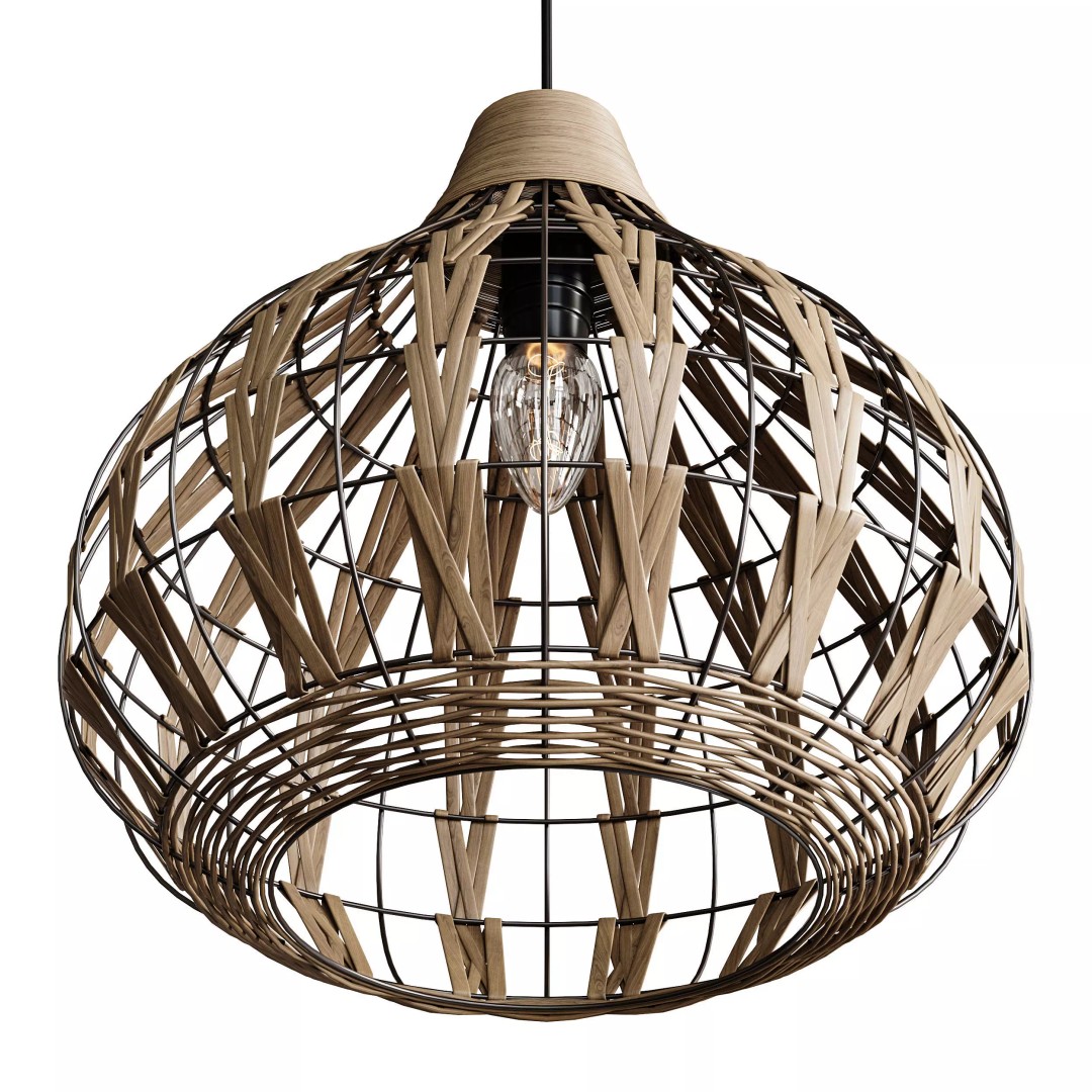 Retro Bamboo Rattan Pendant Light 3D Model – PBR Interior Asset, FBX, OBJ - View 10