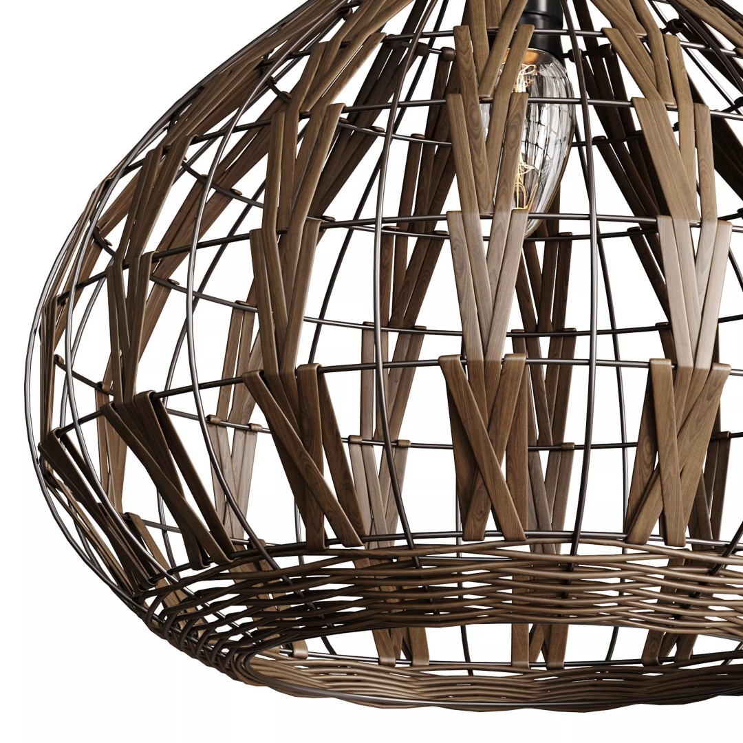 Retro Bamboo Rattan Pendant Light 3D Model – PBR Interior Asset, FBX, OBJ - View 11