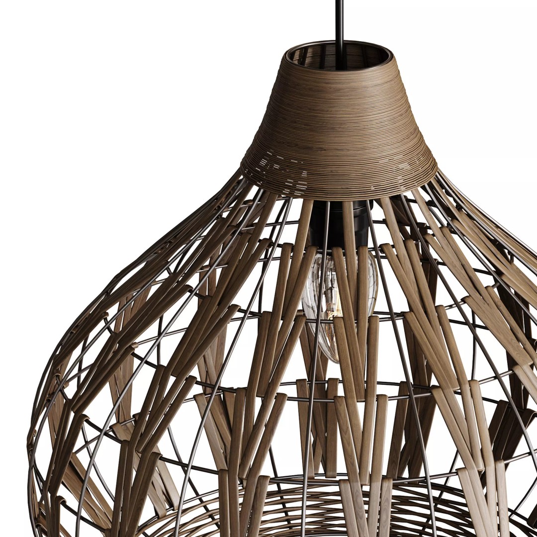 Retro Bamboo Rattan Pendant Light 3D Model – PBR Interior Asset, FBX, OBJ - View 12