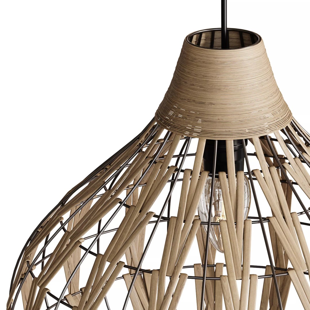 Retro Bamboo Rattan Pendant Light 3D Model – PBR Interior Asset, FBX, OBJ - View 14