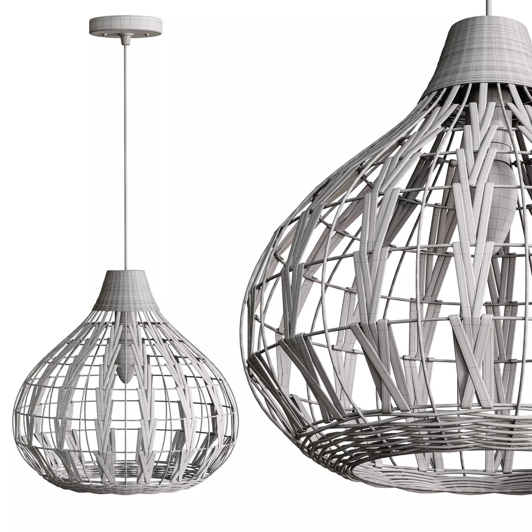 Retro Bamboo Rattan Pendant Light 3D Model – PBR Interior Asset, FBX, OBJ - View 15