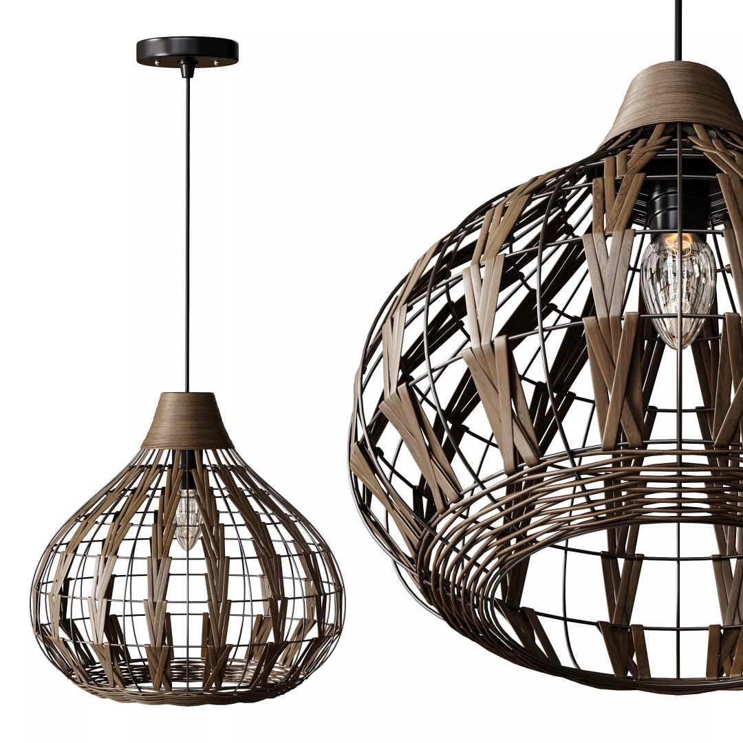 Retro Bamboo Rattan Pendant Light 3D Model – PBR Interior Asset, FBX, OBJ - View 2