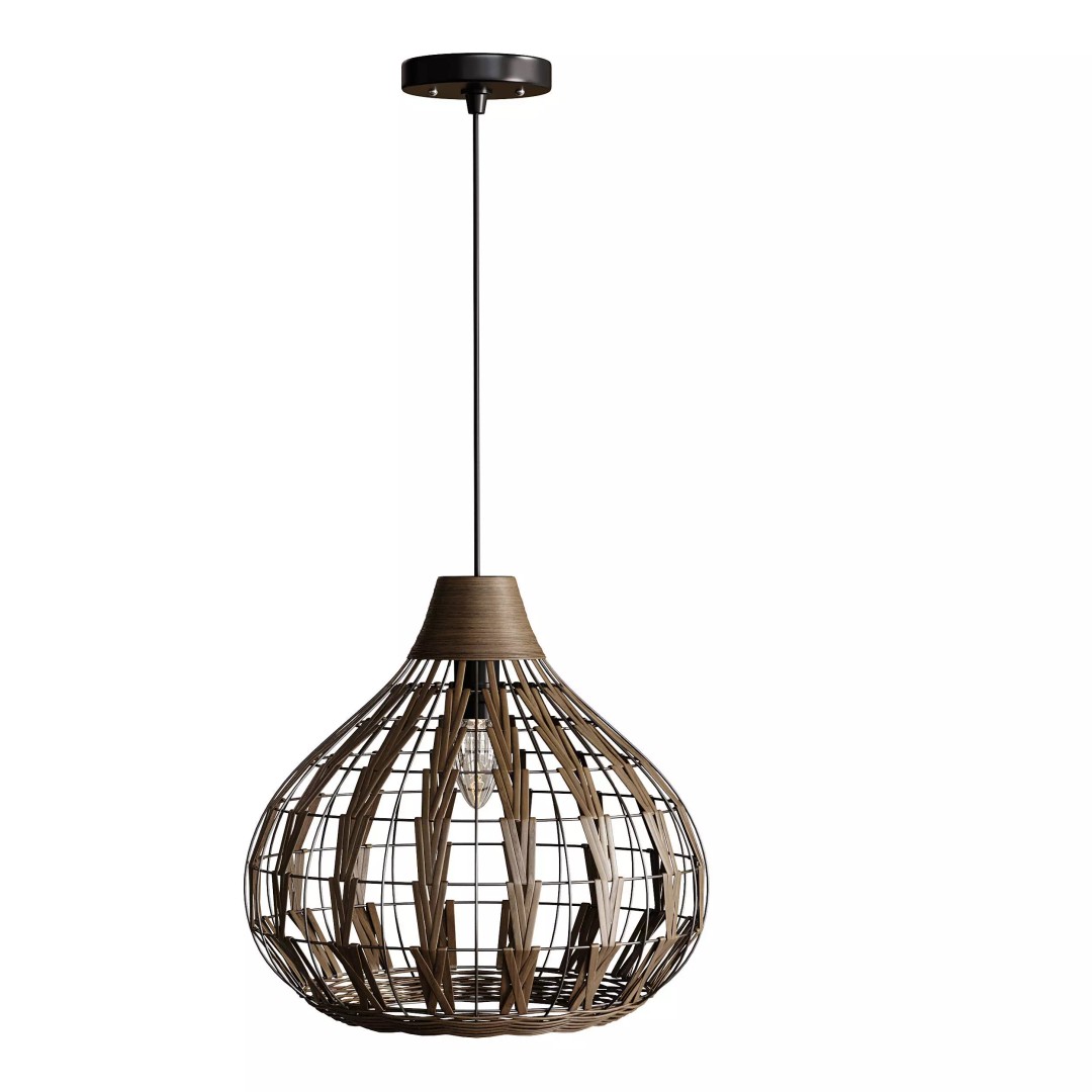 Retro Bamboo Rattan Pendant Light 3D Model – PBR Interior Asset, FBX, OBJ - View 3
