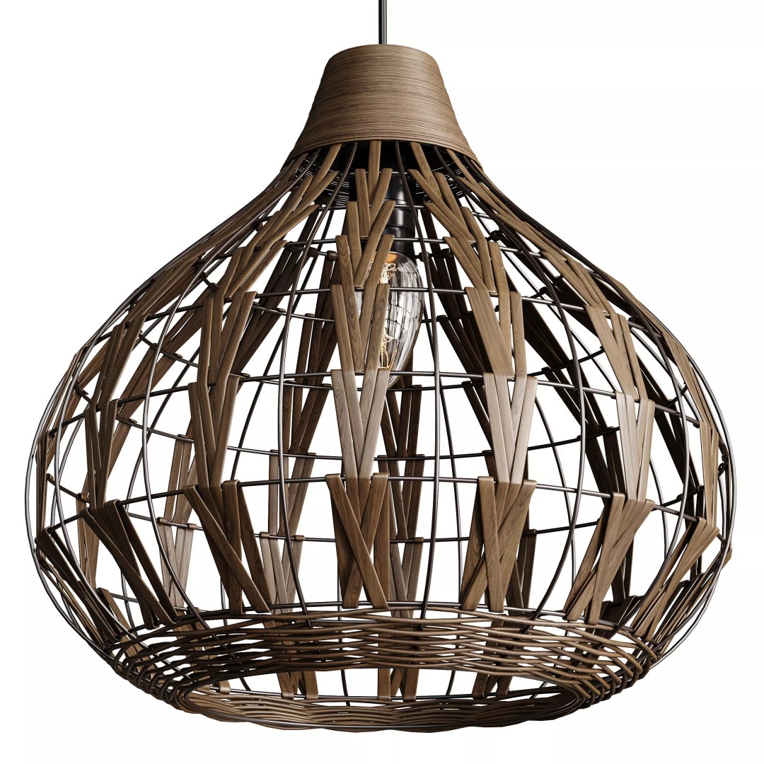 Retro Bamboo Rattan Pendant Light 3D Model – PBR Interior Asset, FBX, OBJ - View 4