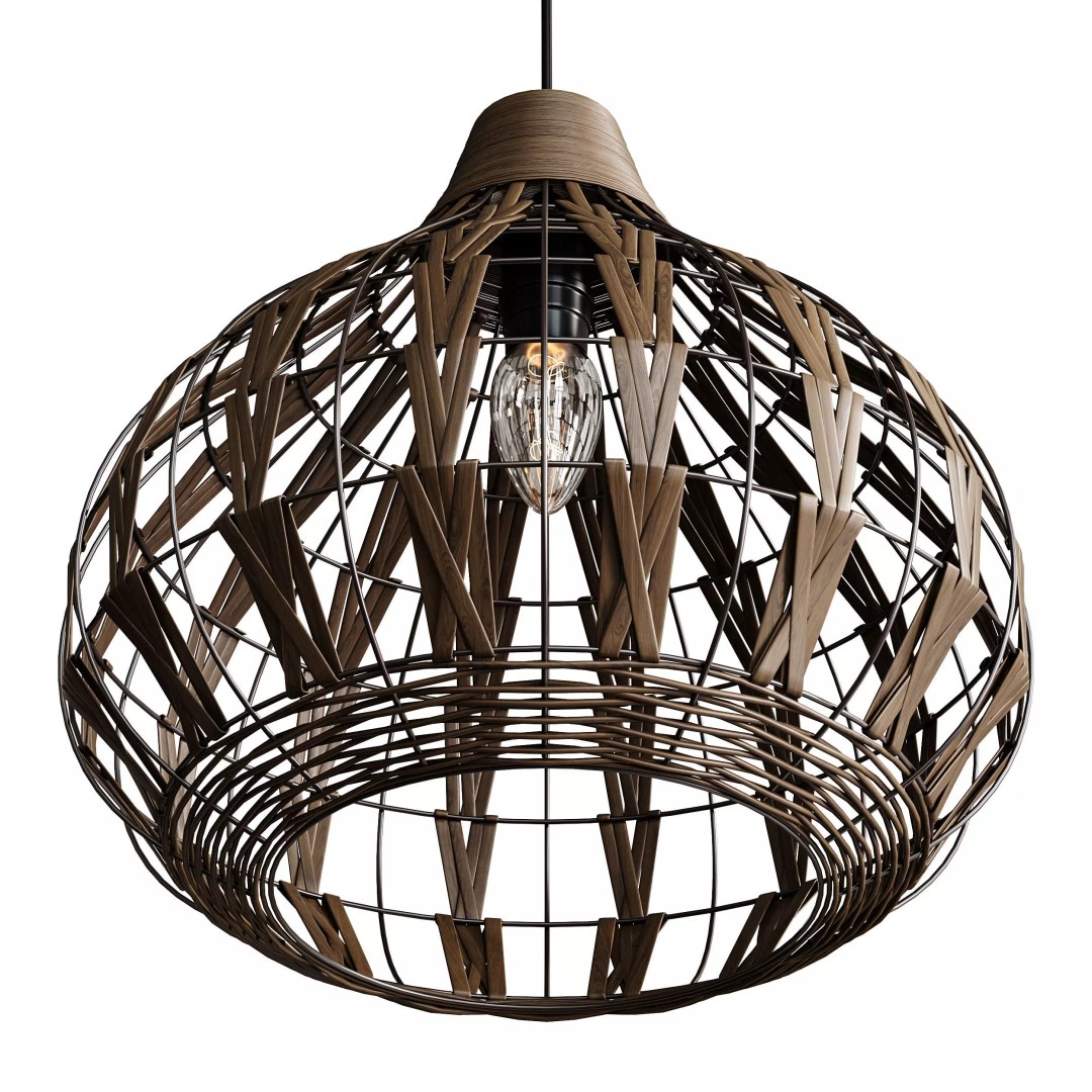Retro Bamboo Rattan Pendant Light 3D Model – PBR Interior Asset, FBX, OBJ - View 6