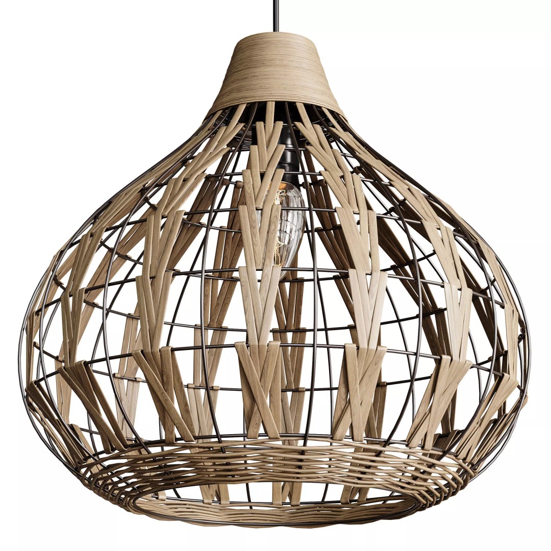 Retro Bamboo Rattan Pendant Light 3D Model – PBR Interior Asset, FBX, OBJ - View 8