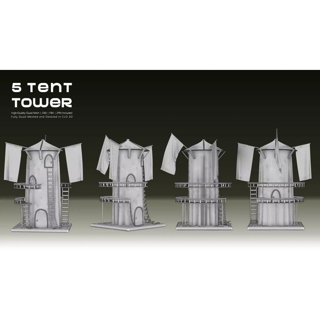 Stylized Tent Towers 3D Model – Fantasy Environment Pack, FBX & OBJ