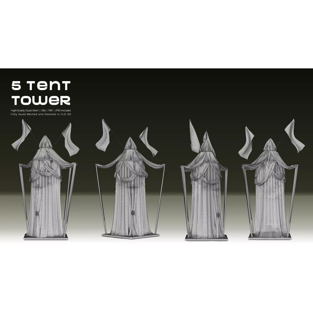 Stylized Tent Towers 3D Model – Fantasy Environment Pack, FBX & OBJ - View 10