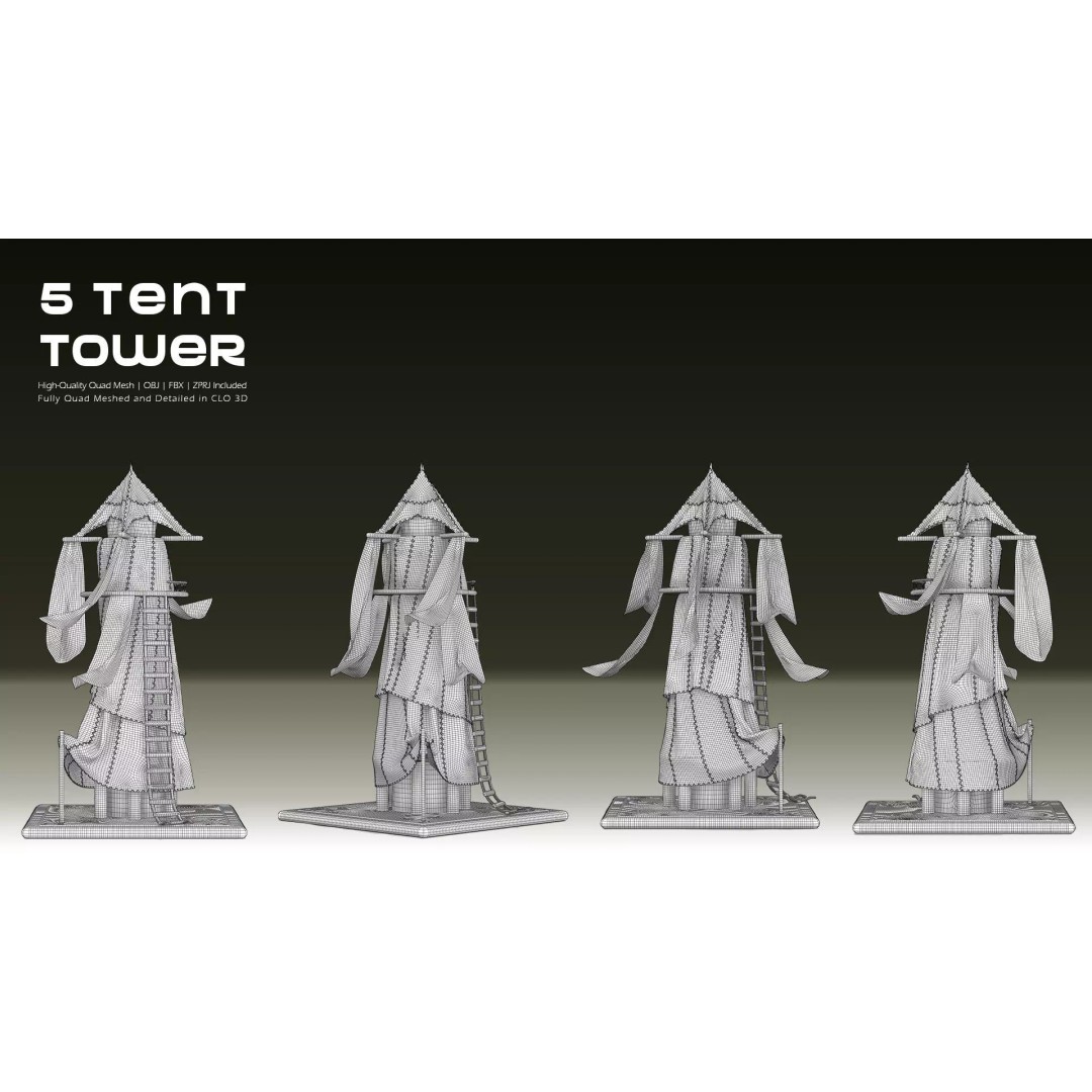 Stylized Tent Towers 3D Model – Fantasy Environment Pack, FBX & OBJ - View 11